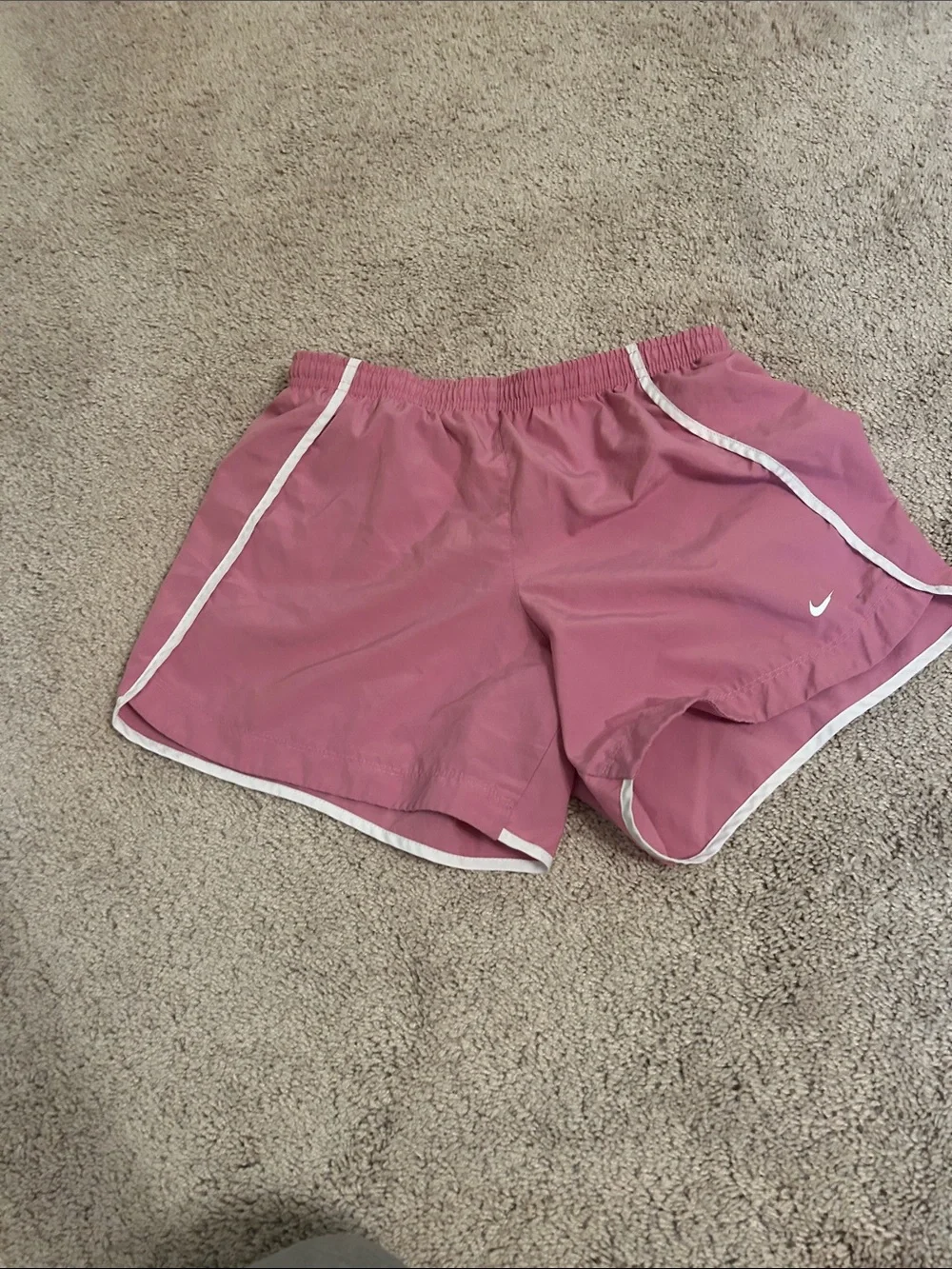 Nike Women's Rose Pink Athletic Running Shorts with White Trim